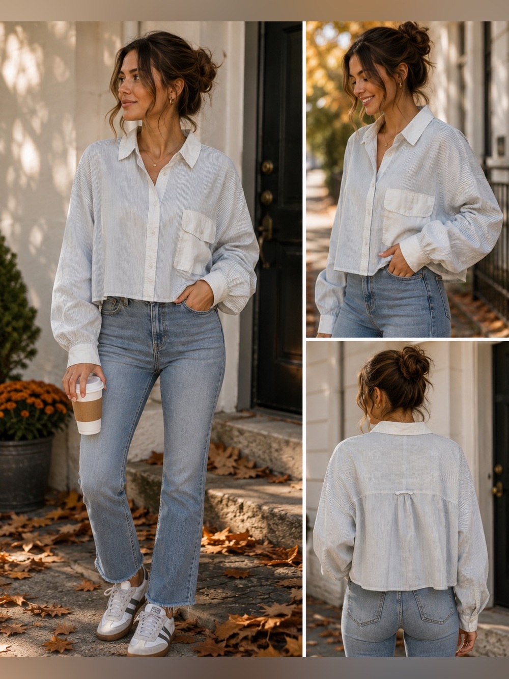 Madewell Women’s Striped Oversized Button-Up Shirt Size L White Blue Cotton